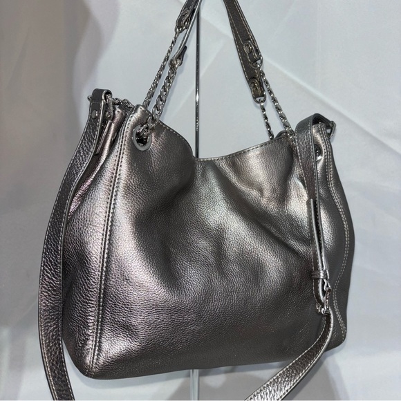 🔥SALE Michael Kors Silver Satchel Crossbody Bag - Picture 2 of 15